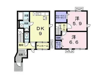 リアンメルヴェイユ II(2DK/1階)の間取り写真