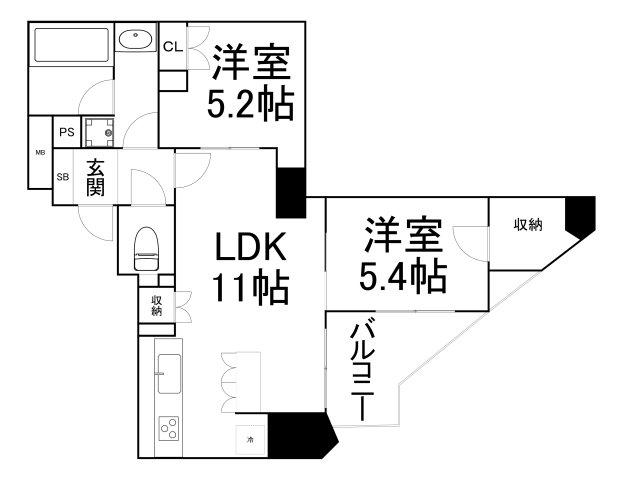 ラヴィータ日本橋(2LDK/13階)の間取り写真