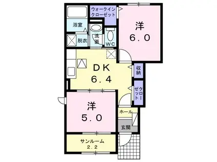 サンリットガーデンI(2DK/1階)の間取り写真