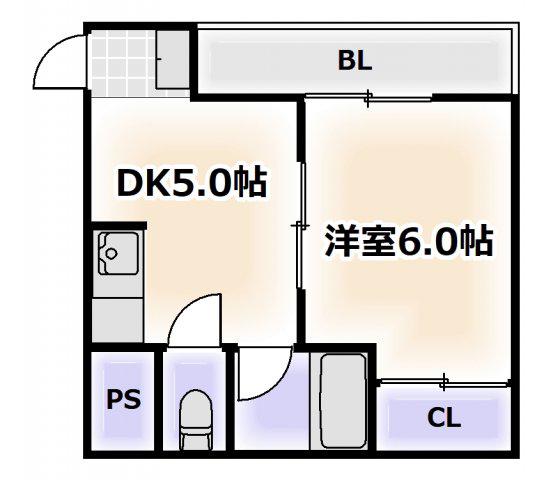青風ハイツ(1DK/3階)の間取り写真