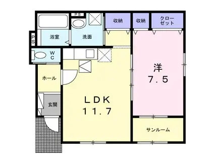 アーコンシェル モンターニュ(1LDK/1階)の間取り写真