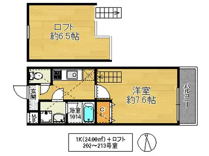 ハートハイム(1K/2階)の間取り写真