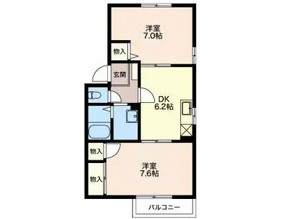 カーサパストラル(2DK/1階)の間取り写真