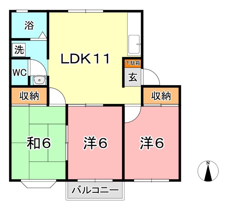 アパートメント明石 A(3LDK/2階)の間取り写真