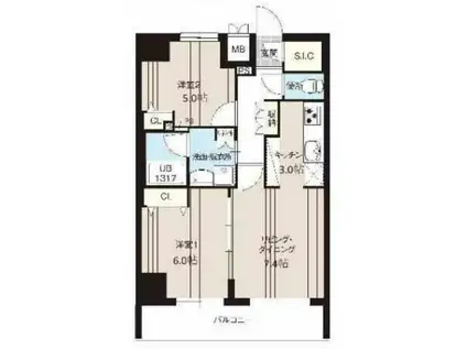 レオーネ南千住II(2LDK/11階)の間取り写真