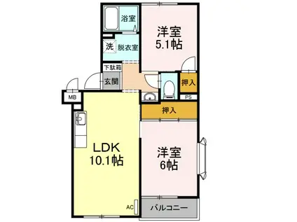 ビラ・ジュニペラス C棟(2LDK/2階)の間取り写真