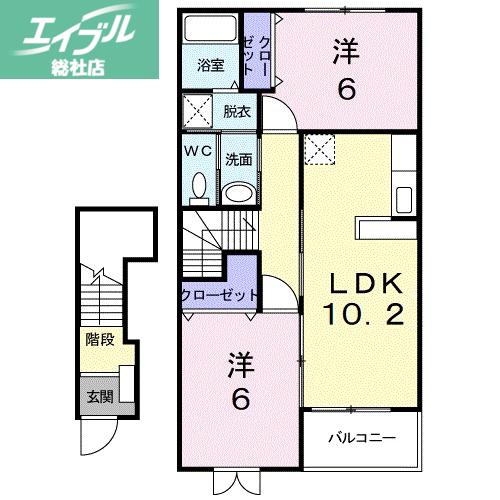 ブランプレジールA棟(2LDK/2階)の間取り写真