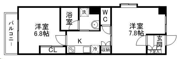 しゃとれ旭ヶ丘通(2K/3階)の間取り写真
