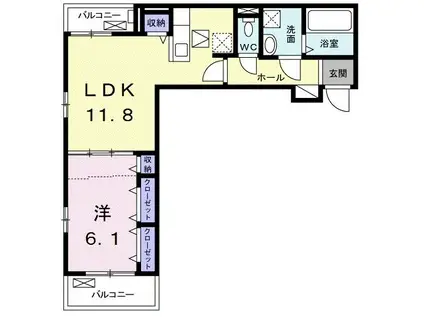 カメリア(1LDK/1階)の間取り写真
