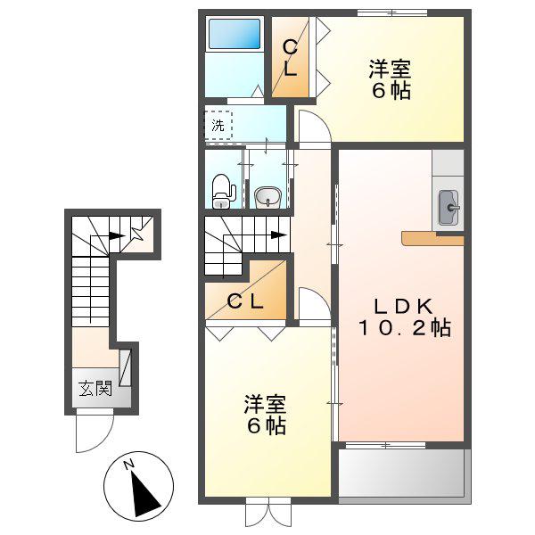 ブランプレジールA棟(2LDK/2階)の間取り写真