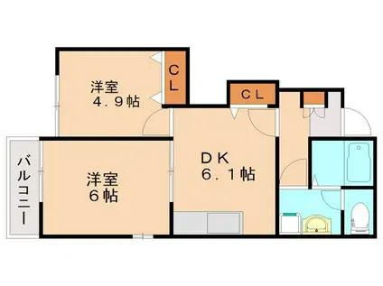 アウローラII(2DK/1階)の間取り写真