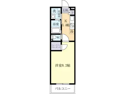 フラーゼみらい平(1K/2階)の間取り写真