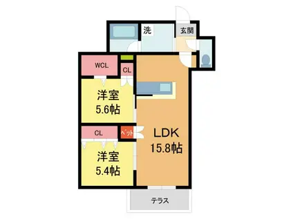 LA VITA西宮北口(2LDK/1階)の間取り写真