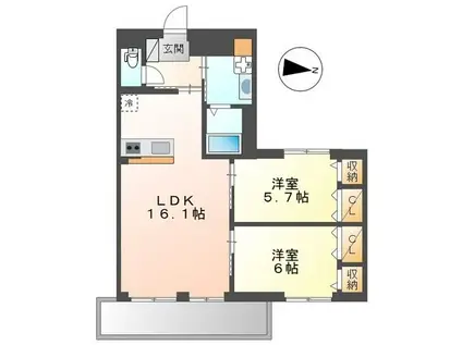 ディアパレス宮の前(2LDK/1階)の間取り写真