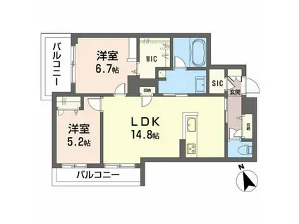 ピアヌーラ祇園(2LDK/3階)の間取り写真