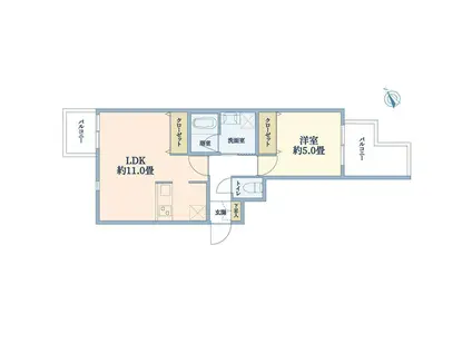 ウェルスクエア吹田(1LDK/3階)の間取り写真