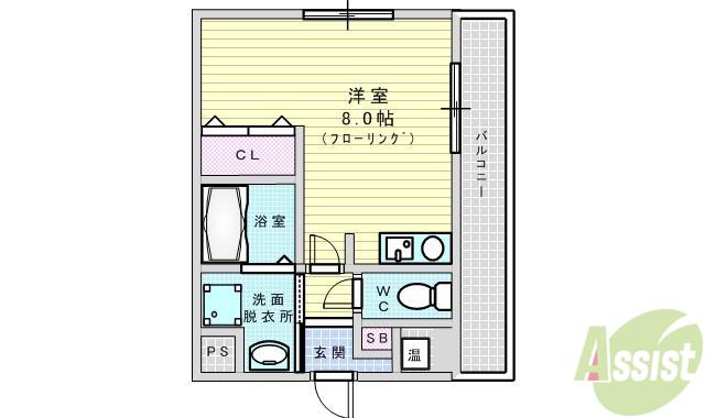 北大阪急行 緑地公園駅 徒歩10分 5階建 築29年(ワンルーム/3階)の間取り写真