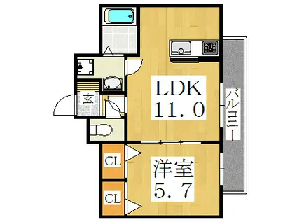 カステッロ はなふさII(1LDK/1階)の間取り写真