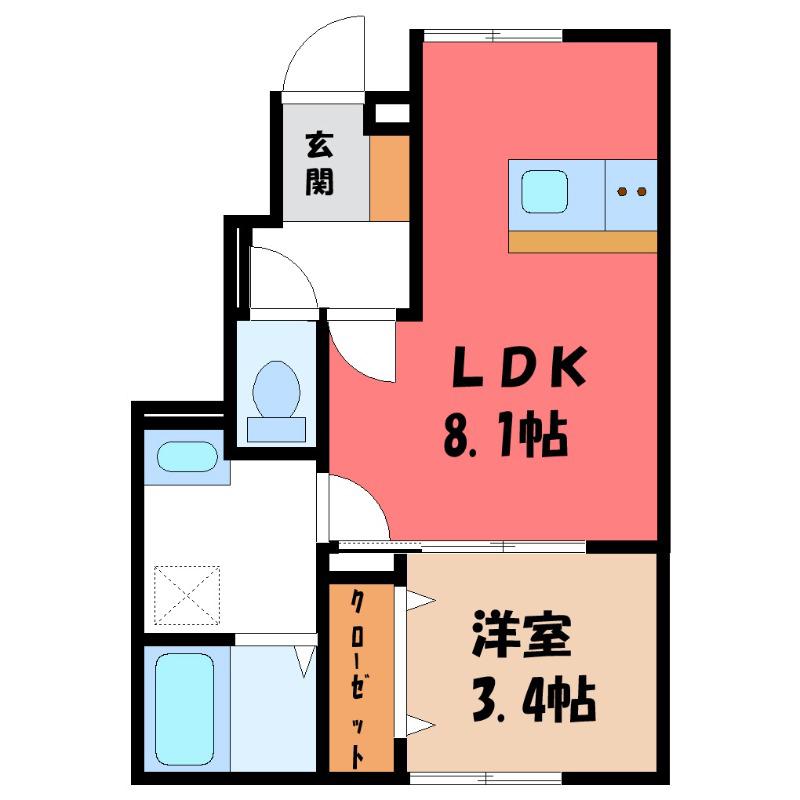 RELUXIA B(1LDK/1階)の間取り写真