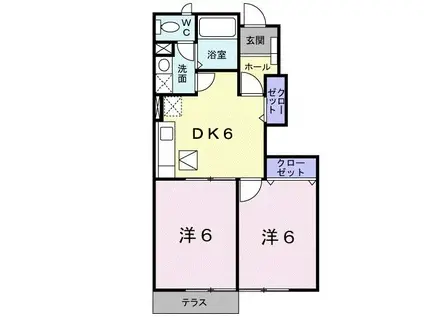 カーサ・グローリアII(2DK/1階)の間取り写真