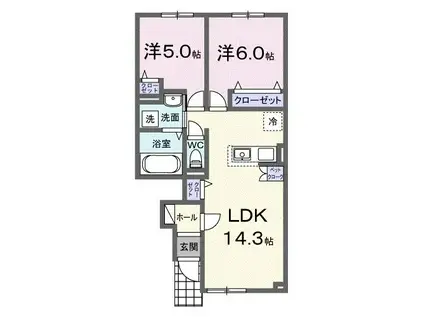 ノースヒル VI(2LDK/1階)の間取り写真