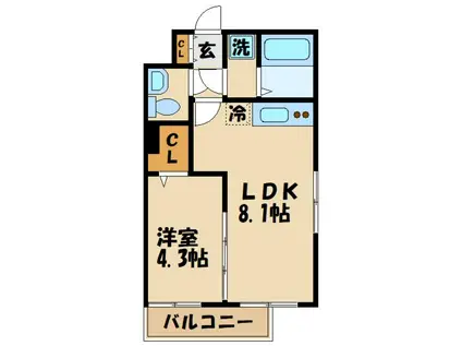 グローリオシェルト仙川II(1LDK/1階)の間取り写真
