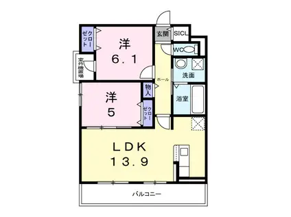 ブリーヴィアコート(2LDK/2階)の間取り写真
