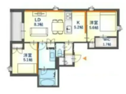 内代レジデンスサウス(2LDK/3階)の間取り写真