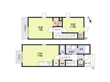 エムキース国領B(2LDK/1階)の間取り写真