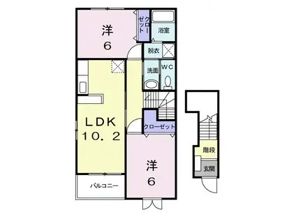 パレスブルー・マウンテン B棟(2LDK/2階)の間取り写真