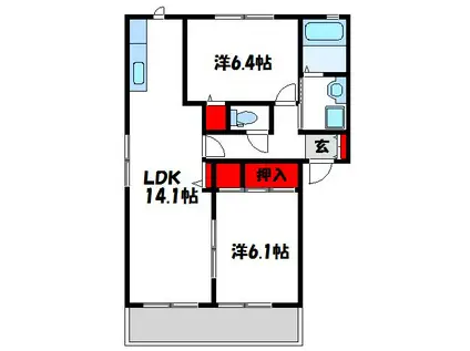 レインボー古賀(2LDK/2階)の間取り写真