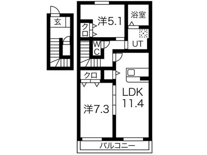 フロンティアハイムIII棟(2LDK/2階)の間取り写真