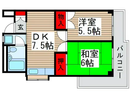 ビューつくしが丘(2DK/2階)の間取り写真