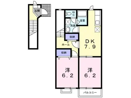 カーサエテルノB(2DK/2階)の間取り写真