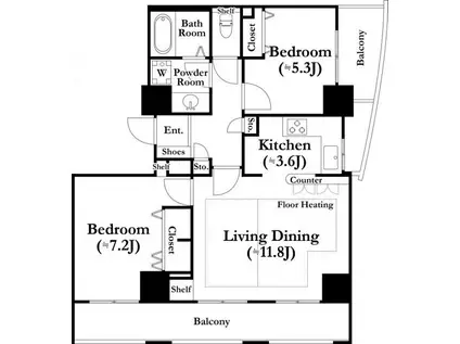 河田町ガーデン2(2LDK/16階)の間取り写真