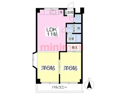 パレ若松(2LDK/2階)の間取り写真