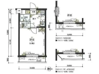 リヴシティ世田谷池尻(1K/3階)の間取り写真