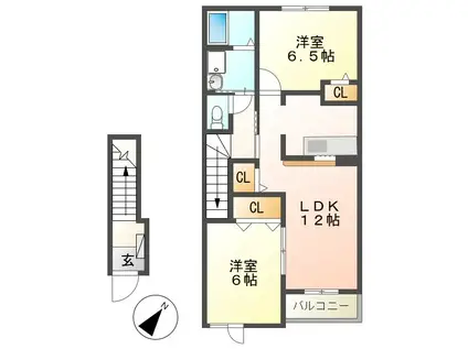 グランデ新田B(2LDK/2階)の間取り写真