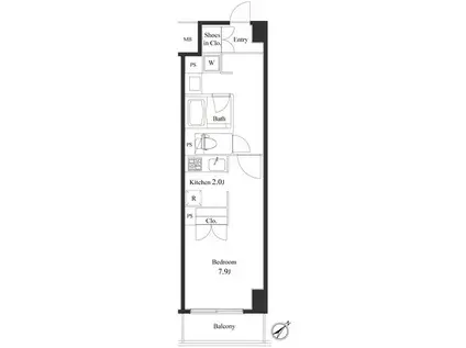 プライマル小石川(ワンルーム/4階)の間取り写真