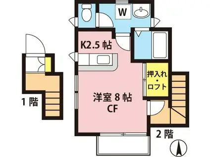 シープス(ワンルーム/2階)の間取り写真