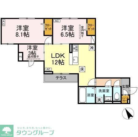 ドムスクレスト森野(3LDK/1階)の間取り写真