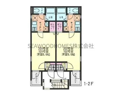 リーヴェルポート金沢文庫I(1K/2階)の間取り写真