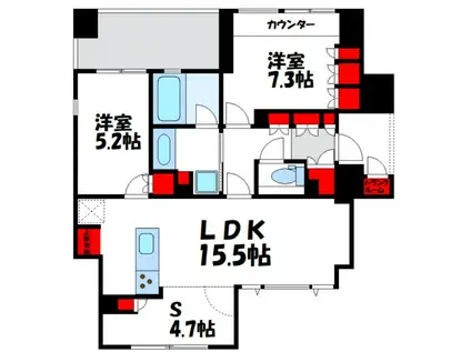 グランドメゾン白金高輪パークフロント(2SLDK/5階)の間取り写真