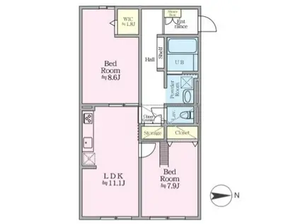 ティーリミテッド(2LDK/2階)の間取り写真