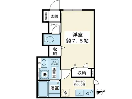 オーバルコート(ワンルーム/1階)の間取り写真