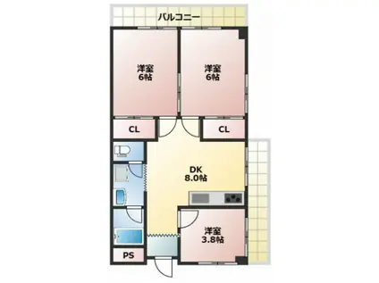 パークヒルズ豊成(3DK/3階)の間取り写真