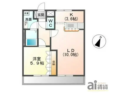 ラビランスA棟(1LDK/2階)の間取り写真