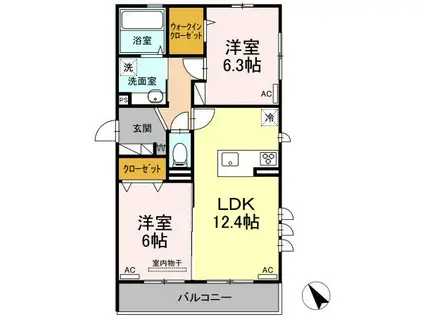 ヴィラージュたまプラーザ 桜(2LDK/1階)の間取り写真