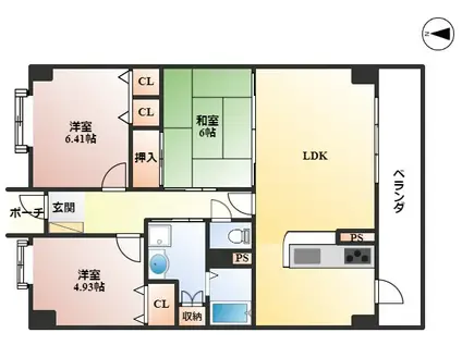 ウイング旭ヶ丘(3LDK/6階)の間取り写真