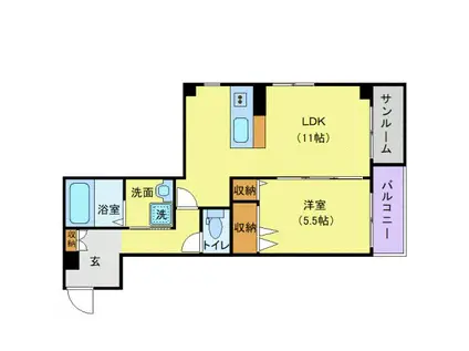 グランドパレス駅西(1LDK/2階)の間取り写真